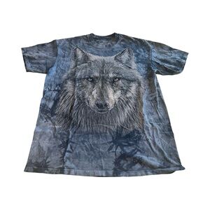 The Mountain Warrior Wolf T-Shirt Adult‎ Size L Cotton Blue Gray Tie-Dye